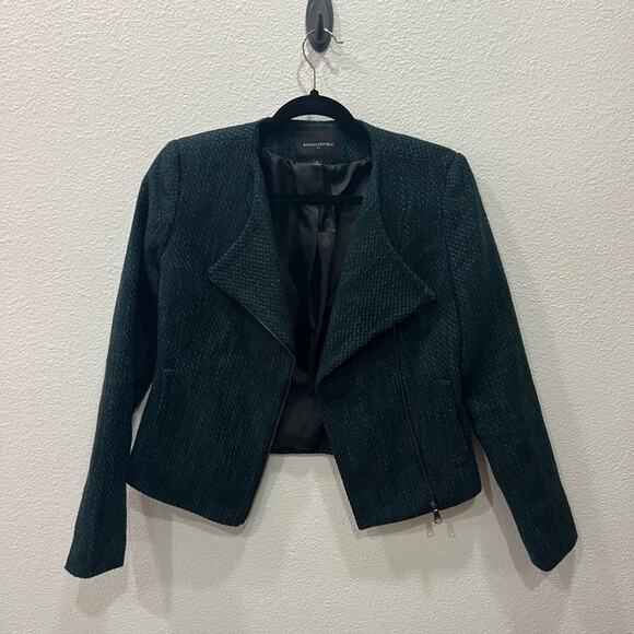 Banana Republic boucle Motorcycle Tweed Two Pocket Jacket size 0 - Picture 1 of 8